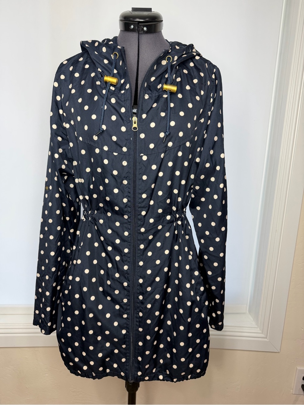 Denim&Co Navy and White Polka Dot Hooded Utility Jacket